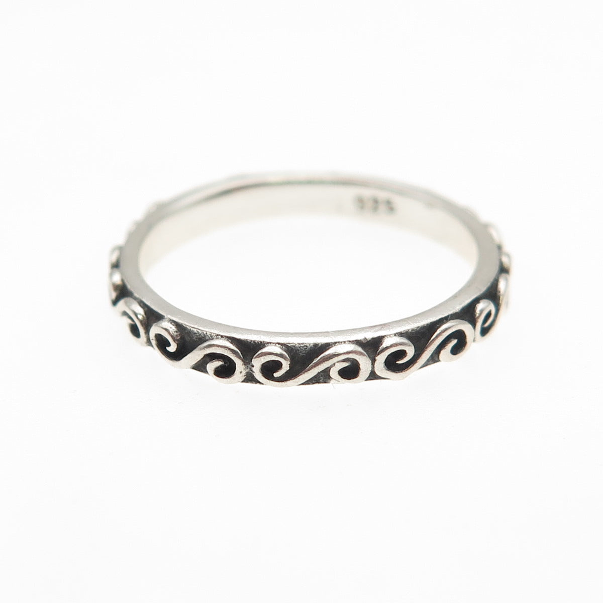 925 Sterling Silver Vintage Swirl Stackable Oxidized Band Ring Size 5.5
