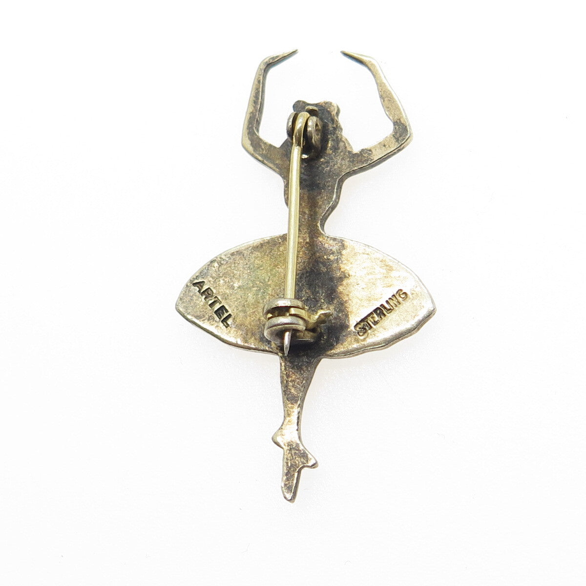 ARTEL 925 Sterling Silver Antique Enamel Ballet Dancer Pin Brooch
