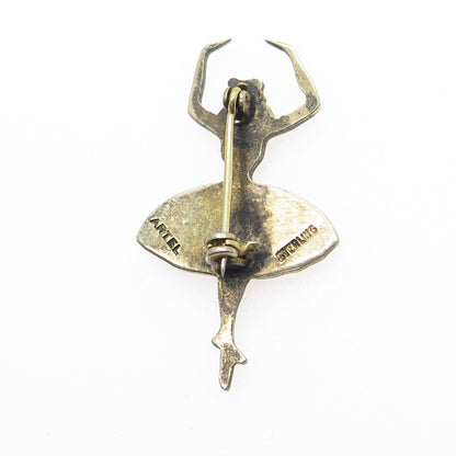 ARTEL 925 Sterling Silver Antique Enamel Ballet Dancer Pin Brooch