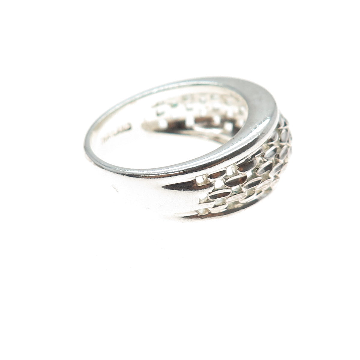925 Sterling Silver Vintage Modernist Mesh Ring Size 9.25
