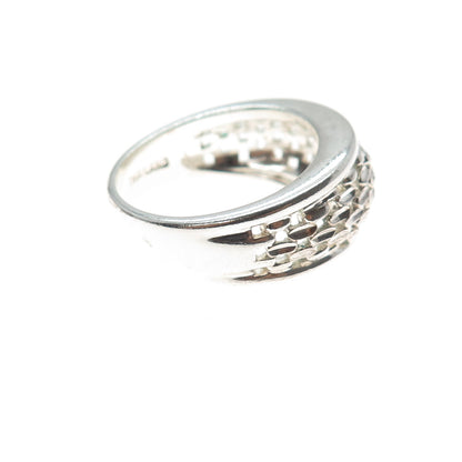 925 Sterling Silver Vintage Modernist Mesh Ring Size 9.25