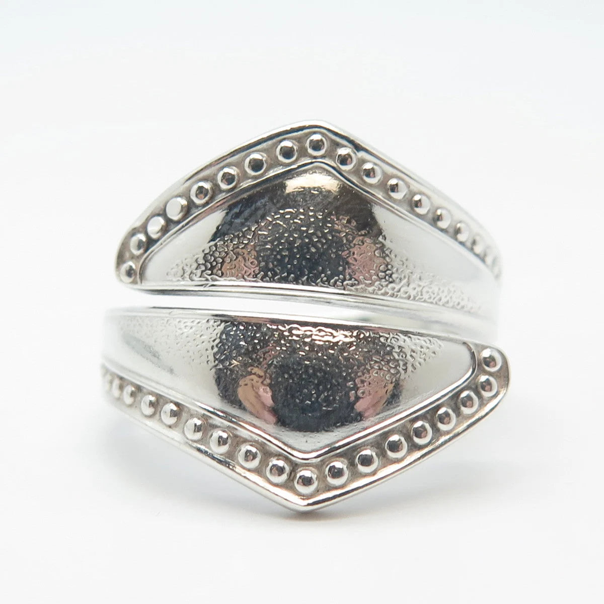 925 Sterling Silver Vintage Towle 1976 Beaded Adjustable Ring Size 8.75