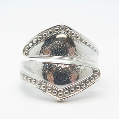 925 Sterling Silver Vintage Towle 1976 Beaded Adjustable Ring Size 8.75