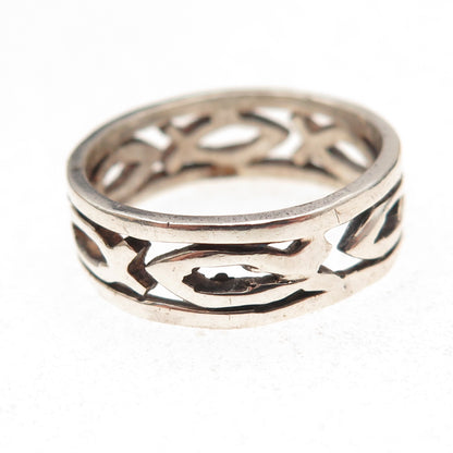 925 Sterling Silver Vintage Ichthys Oxidized Band Ring Size 8