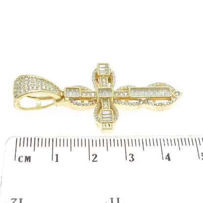 925 Sterling Silver Gold Plated Baguette & Round-Cut Cross Pendant