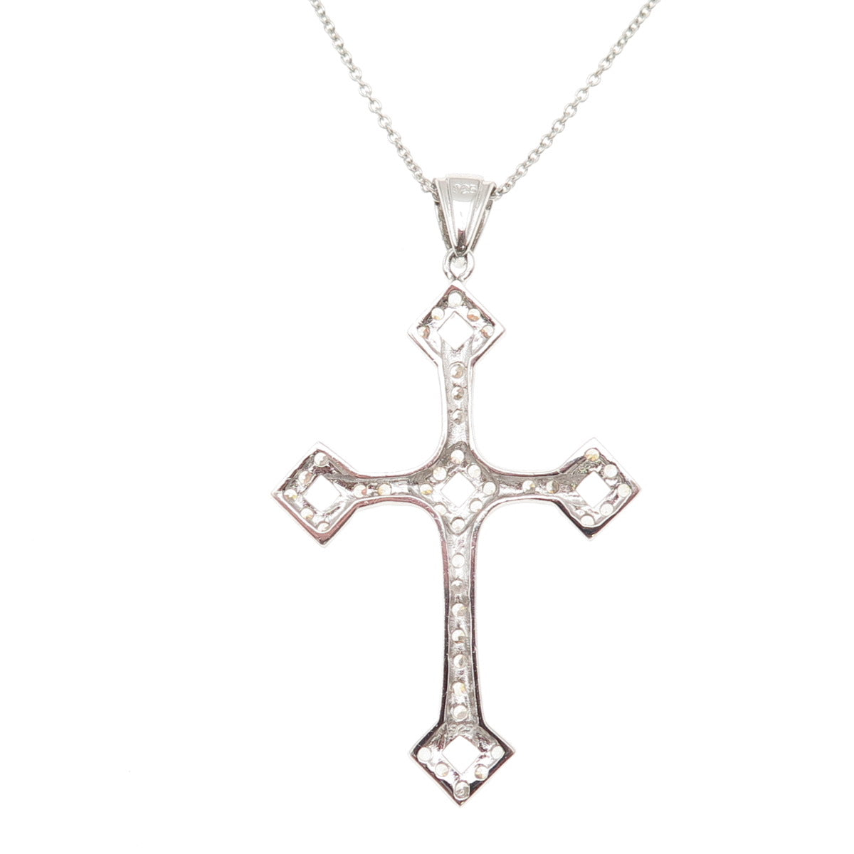 925 Sterling Silver Round-Cut C Z Cross Cable Chain Necklace 18"