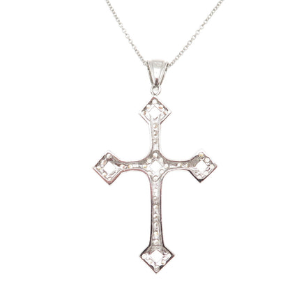 925 Sterling Silver Round-Cut C Z Cross Cable Chain Necklace 18"