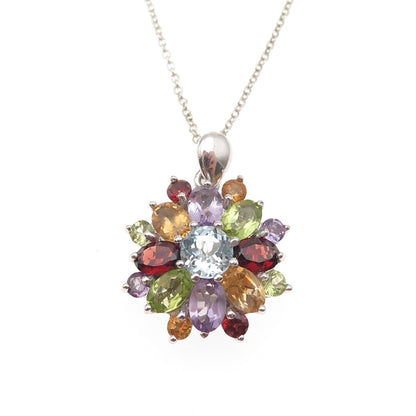 925 Sterling Silver Vintage Topaz Amethyst Garnet Peridot Citrine Necklace 18"