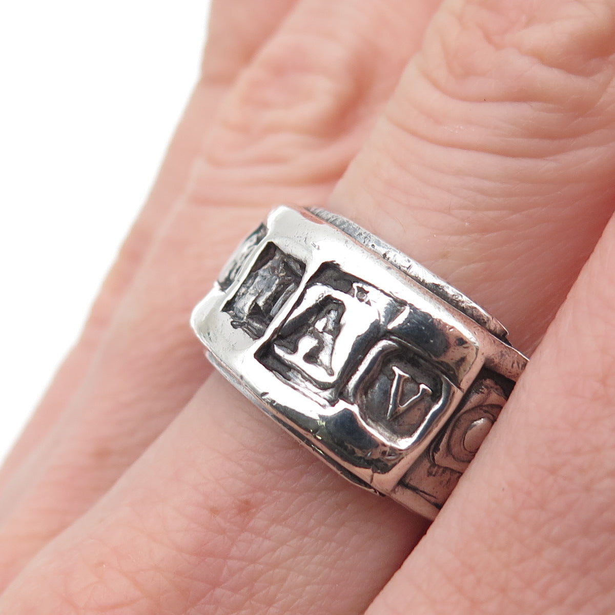 925 Sterling Silver Vintage Modernist Schiavo Oxidized Band Ring Size 8