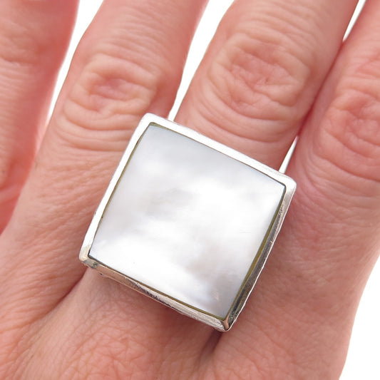 Collins 925 Sterling Silver Vintage Real MOP Oxidized Statement Ring Size 7
