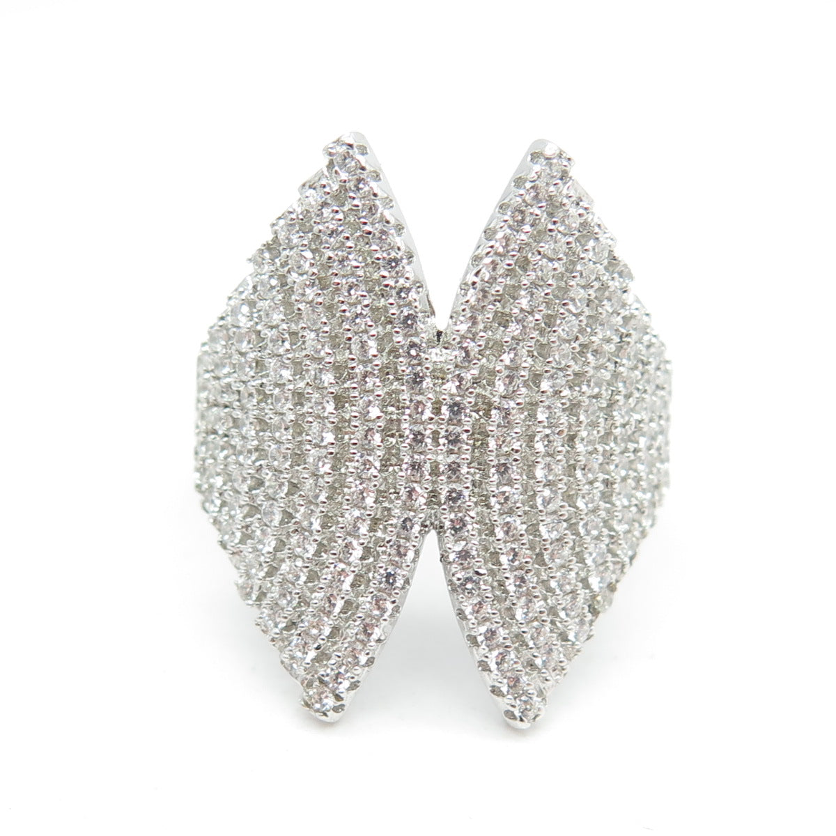 925 Sterling Silver Pave C Z Wings Ring Size 7.75