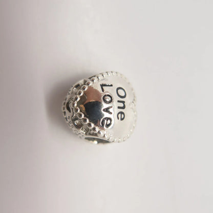 925 Sterling Silver Vintage "One Love" Heart Charm