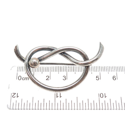 KREISLER 925 Sterling Silver Vintage Mariner Love Heart Knot Oxidized Pin Brooch