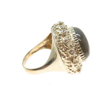 925 Sterling Silver Gold Plated Real Labradorite & C Z Ring Size 5.25