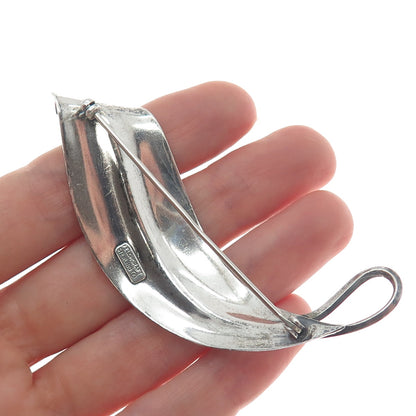 FELCHCRAFT 925 Sterling Silver Vintage Floral Leaf Oxidized Pin Brooch