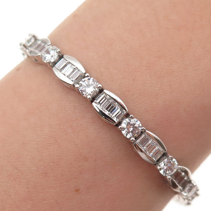 925 Sterling Silver Round & Emerald-Cut C Z Bracelet 7.5"