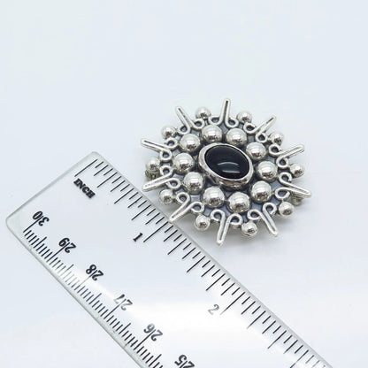 925 Sterling Silver Vintage Mexico Carsi Black Onyx Gem Beaded Brooch / Pendant