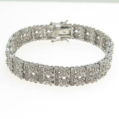 925 Sterling Silver Round-Cut Shaped C Z Tennis Panel Link Bracelet 7"
