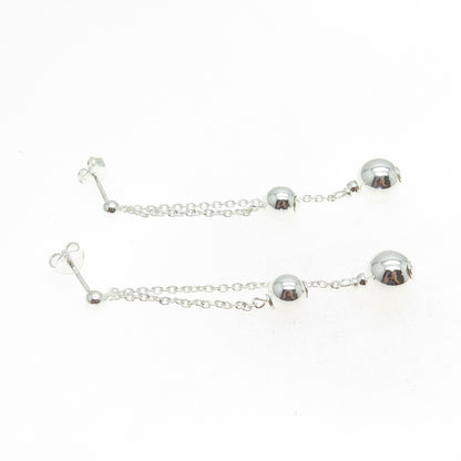 925 Sterling Silver Beaded Cable Chain Dangling Earrings