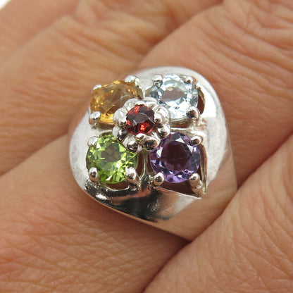 925 Sterling Silver Real Topaz Garnet Citrine Peridot & Amethyst Ring Size 8.25