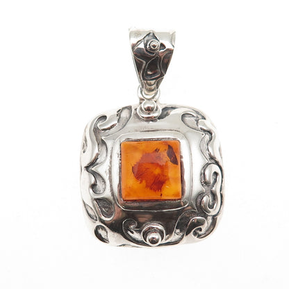 Silpada 925 Sterling Silver Vintage Real Amber Oxidized Charm Pendant