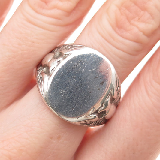 925 Sterling Silver Antique WWII Eagle Oxidized Signet Ring Size 11.25