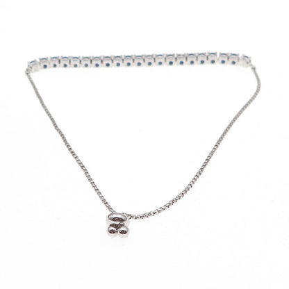 925 Sterling Lab-Created Sapphire Round Box Link Adjustable Bracelet 7-9.75"