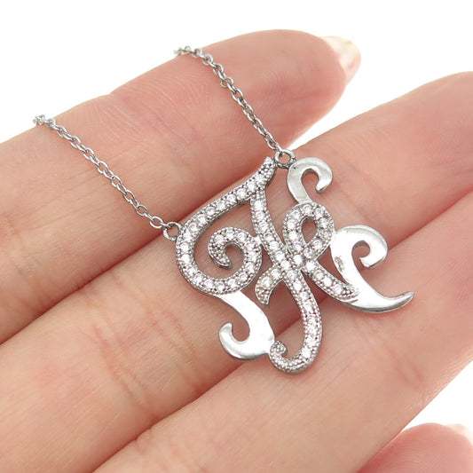 925 Sterling Silver Round-Cut C Z Letter "F" Ornate Cable Chain Necklace 16-18"