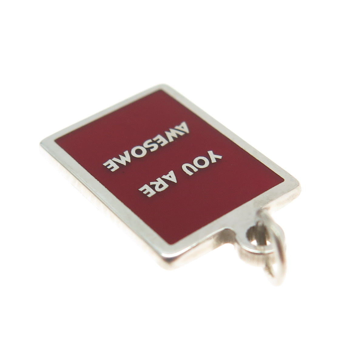 925 Sterling Silver Red Enamel "You Are Awesome" Minimalist Charm Pendant