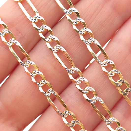 P. Lux Sterling Silver Gold Plated Italy Diamond-Cut Figaro Chain Necklace 22"