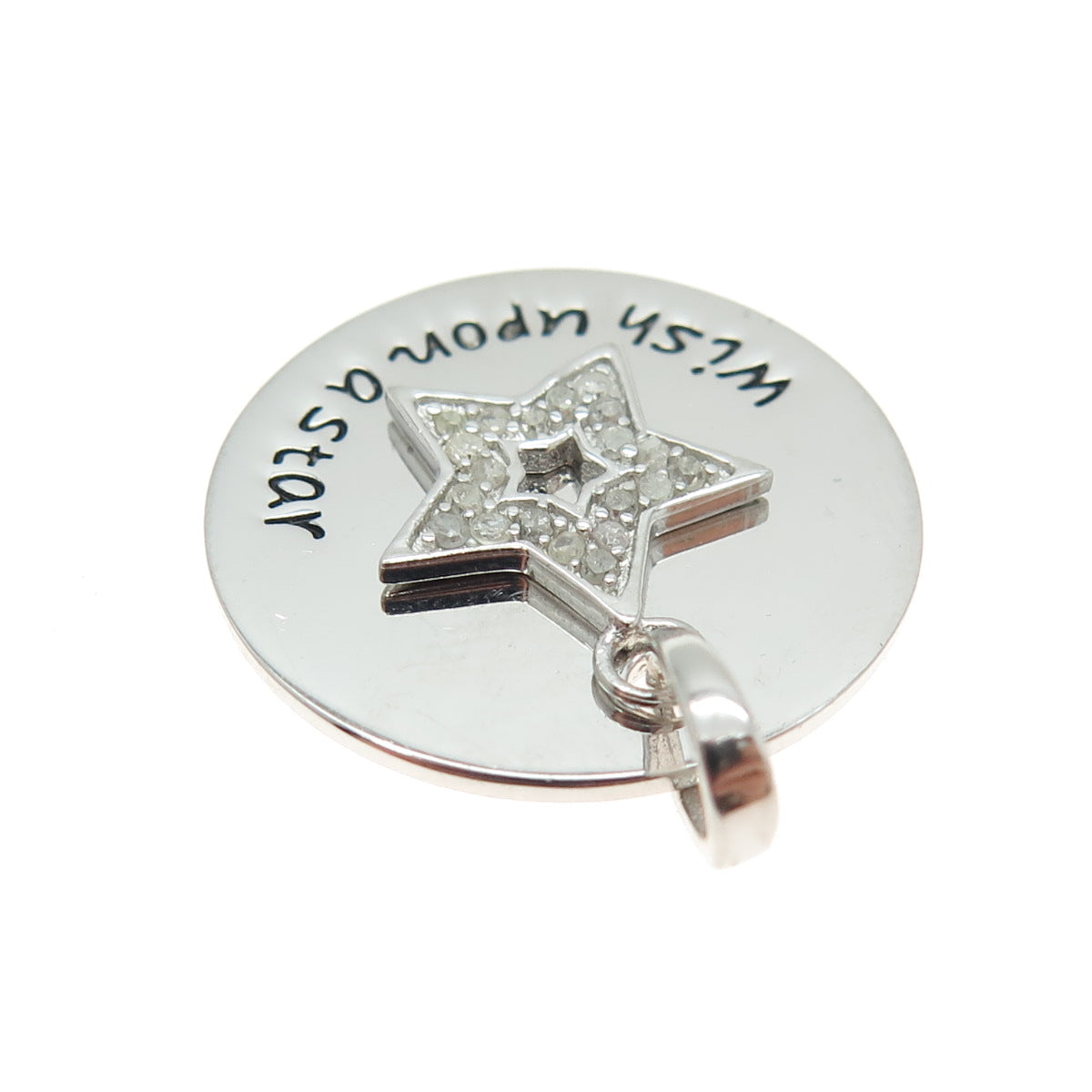 HAN 925 Sterling Silver Real Round-Cut Diamond "Wish Upon A Star" Pendant