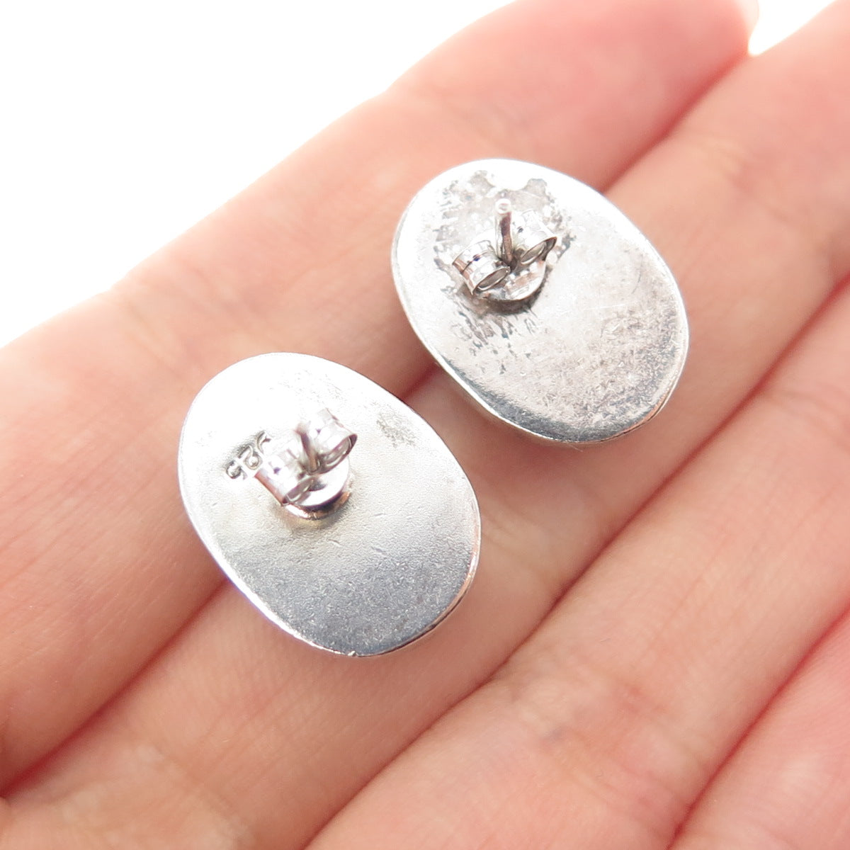 925 Sterling Silver Vintage Real Mother-of-Pearl Oxidized Earrings