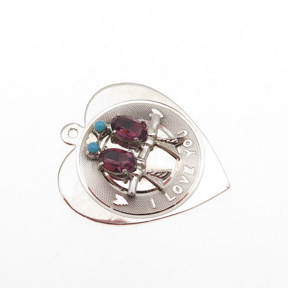 Town & Country 925 Sterling Silver Vintage Rhinestone Birds Heart Charm Pendant