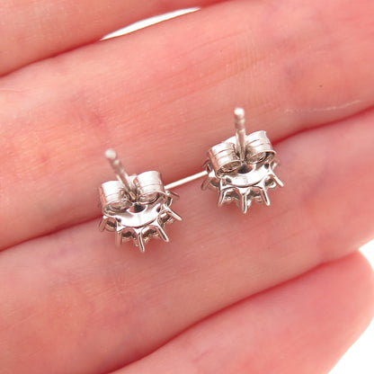 925 Sterling Silver Real Round-Cut Emerald & White Topaz Floral Stud Earrings