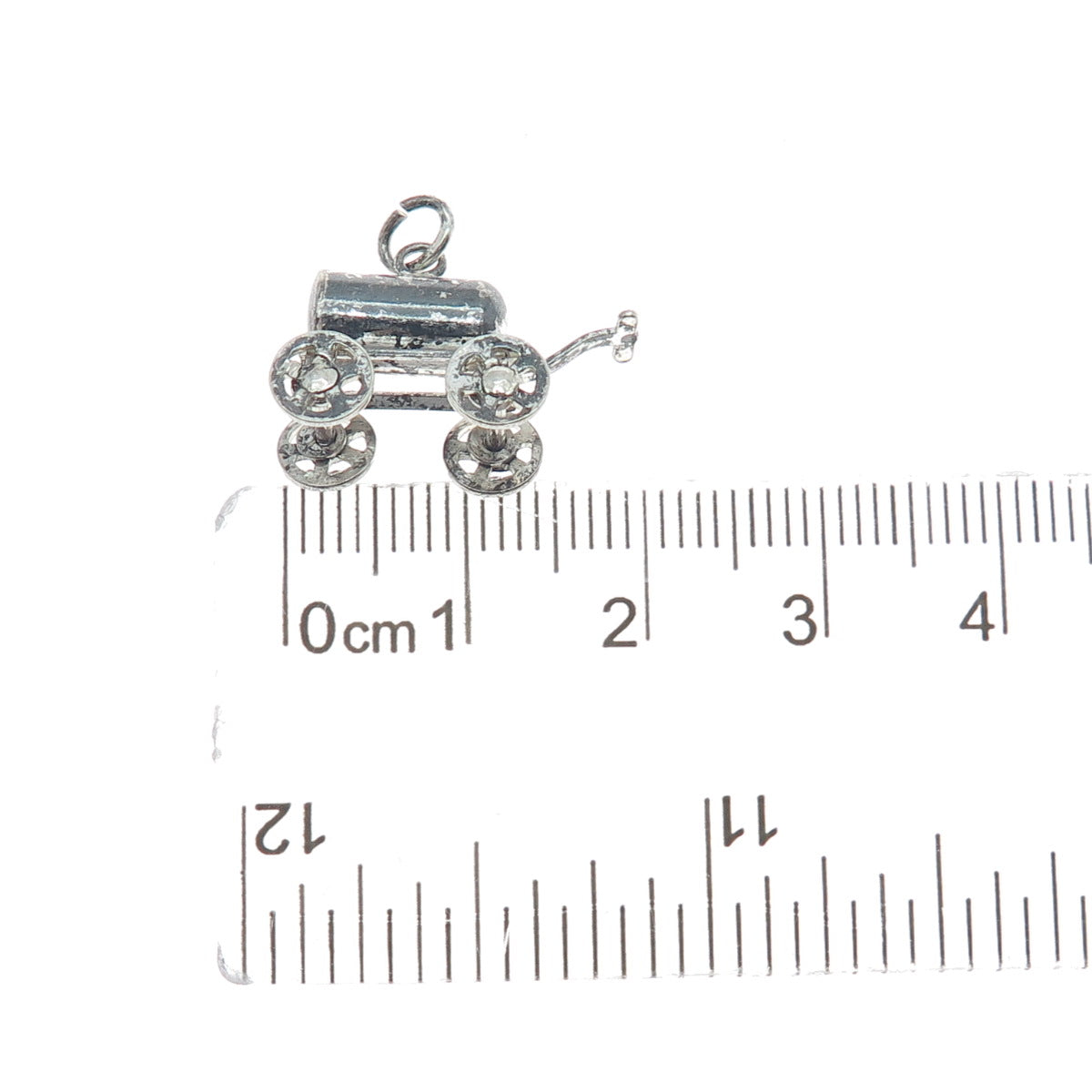 925 Sterling Silver Antique Water Wagon Oxidized Minimalist 3D Charm Pendant