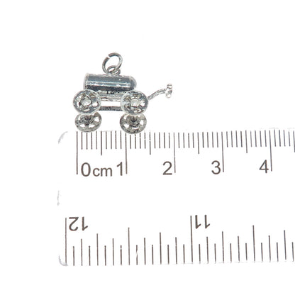 925 Sterling Silver Antique Water Wagon Oxidized Minimalist 3D Charm Pendant
