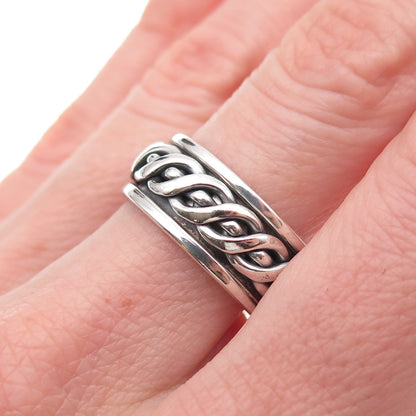 925 Sterling Silver Vintage Braided Oxidized Rotating Band Ring Size 8.25