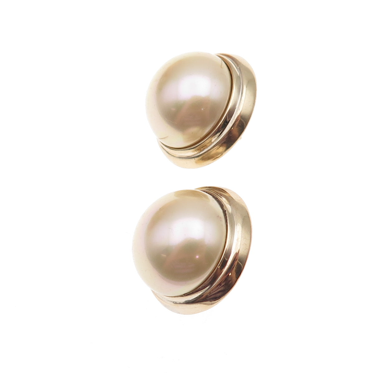 Majorica 925 Sterling Silver Gold Plated Vintage Faux Pearl Omega Back Earrings