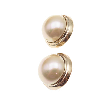 Majorica 925 Sterling Silver Gold Plated Vintage Faux Pearl Omega Back Earrings