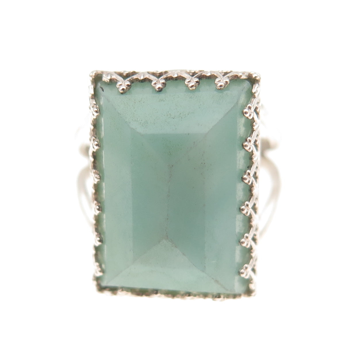 925 Sterling Silver Vintage Real Aventurine Oxidized Ring Size 8.25
