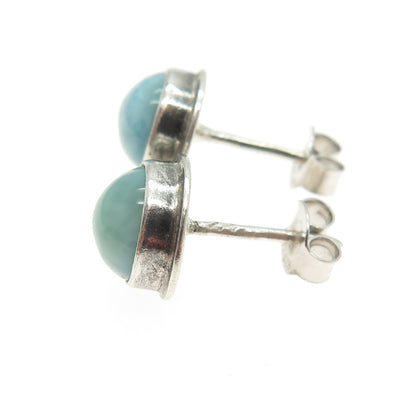 925 Sterling Silver Vintage Real Round-Cut Larimar Stud Earrings