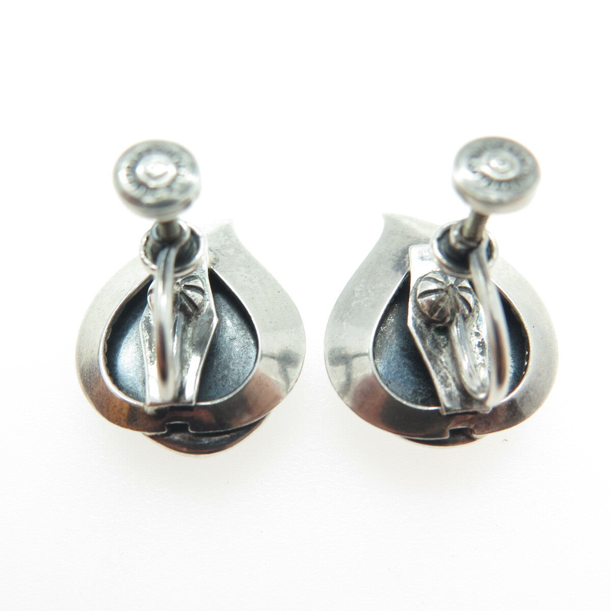 DANECRAFT Sterling Silver Antique Real Abalone Shell Floral Screw Back Earrings