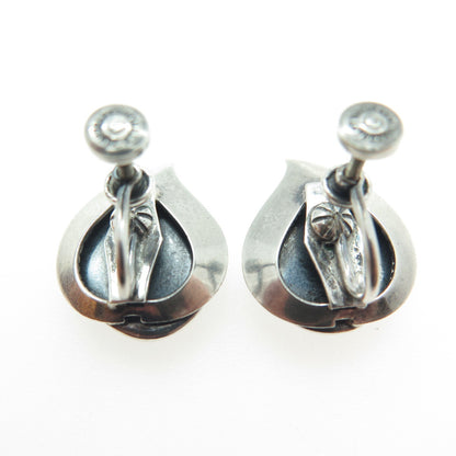 DANECRAFT Sterling Silver Antique Real Abalone Shell Floral Screw Back Earrings