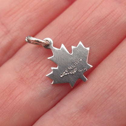 925 Sterling Silver Vintage Jasper Alberta Canada Maple Leaf Mini Charm Pendant
