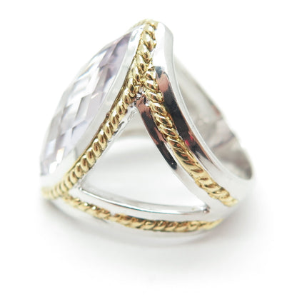 925 Sterling Silver 2-Tone Real Marquise-Cut Amethyst Ring Size 7.25