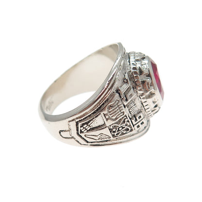 REED Sterling Silver Vintage 1996 Lab-Created Ruby Dreyfus School Ring Size 8.75