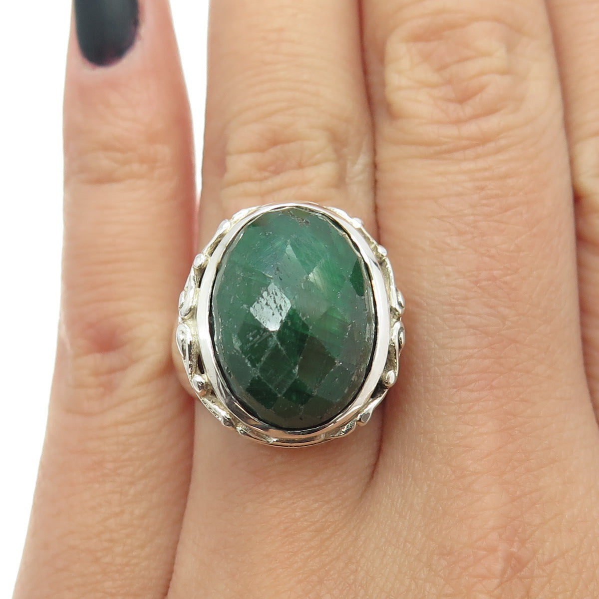 925 Sterling Silver Real Oval-Cut Zoisite Ruby Swirl Ring Size 6