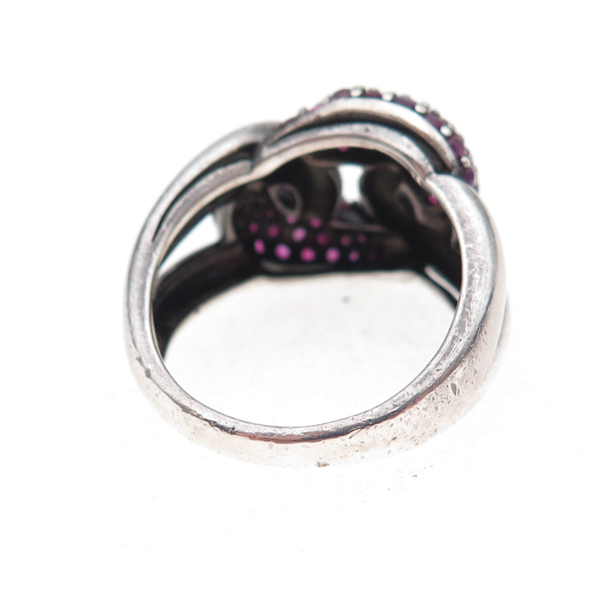 925 Sterling Silver Vintage Real Round-Cut Ruby Interlocked Ring Size 8.25