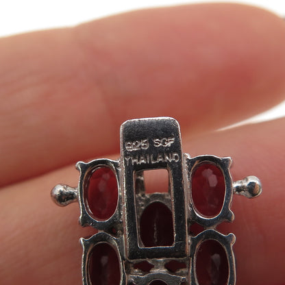 925 Sterling Silver Vintage Real Oval-Cut Red Garnet 3-Row Link Bracelet 7.5"