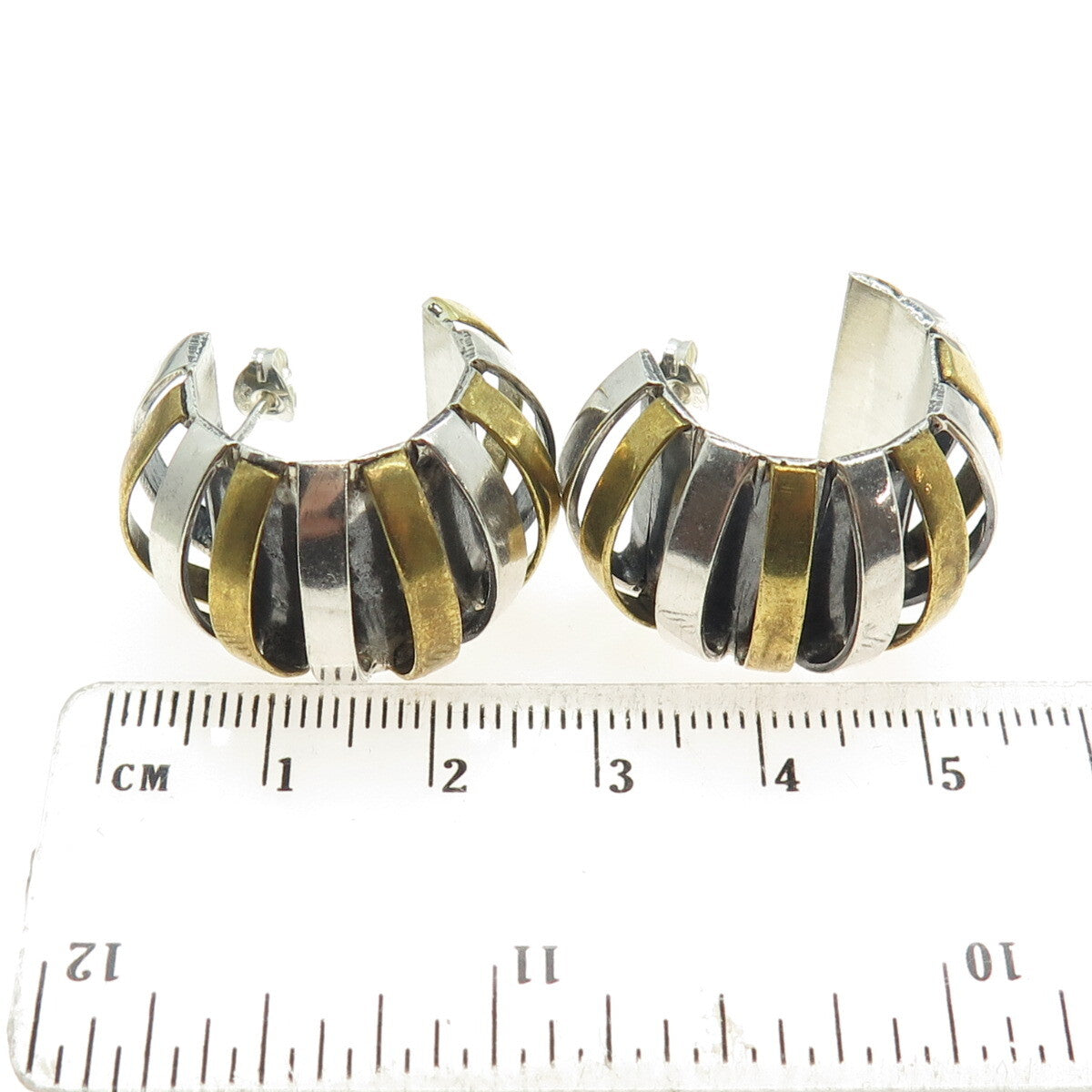LATON 925 Sterling Silver 2-Tone Vintage Mexico Modernist Earrings